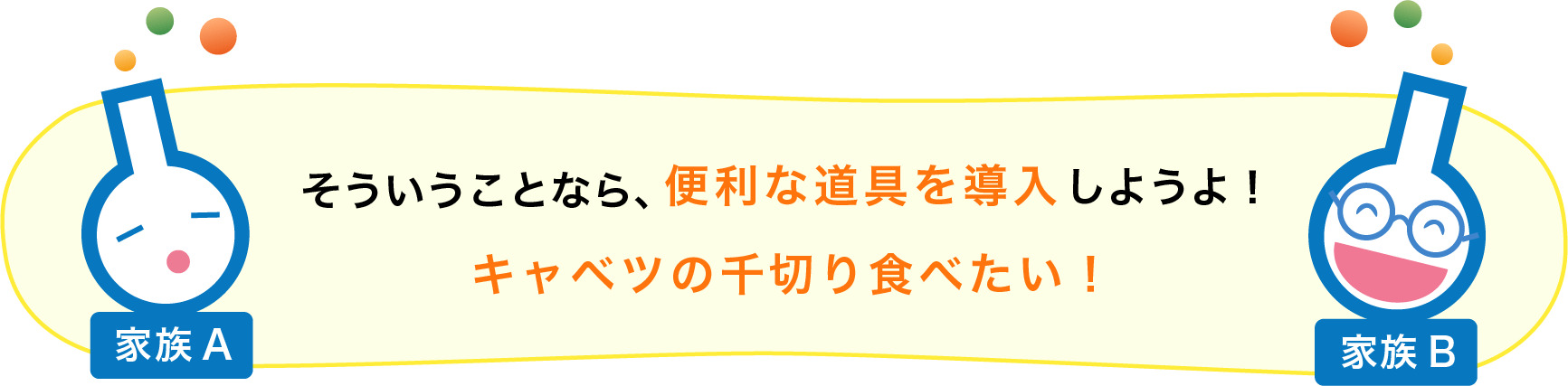 「そういうことなら、便利な道具を導入しようよ！キャベツの千切り食べたい！」